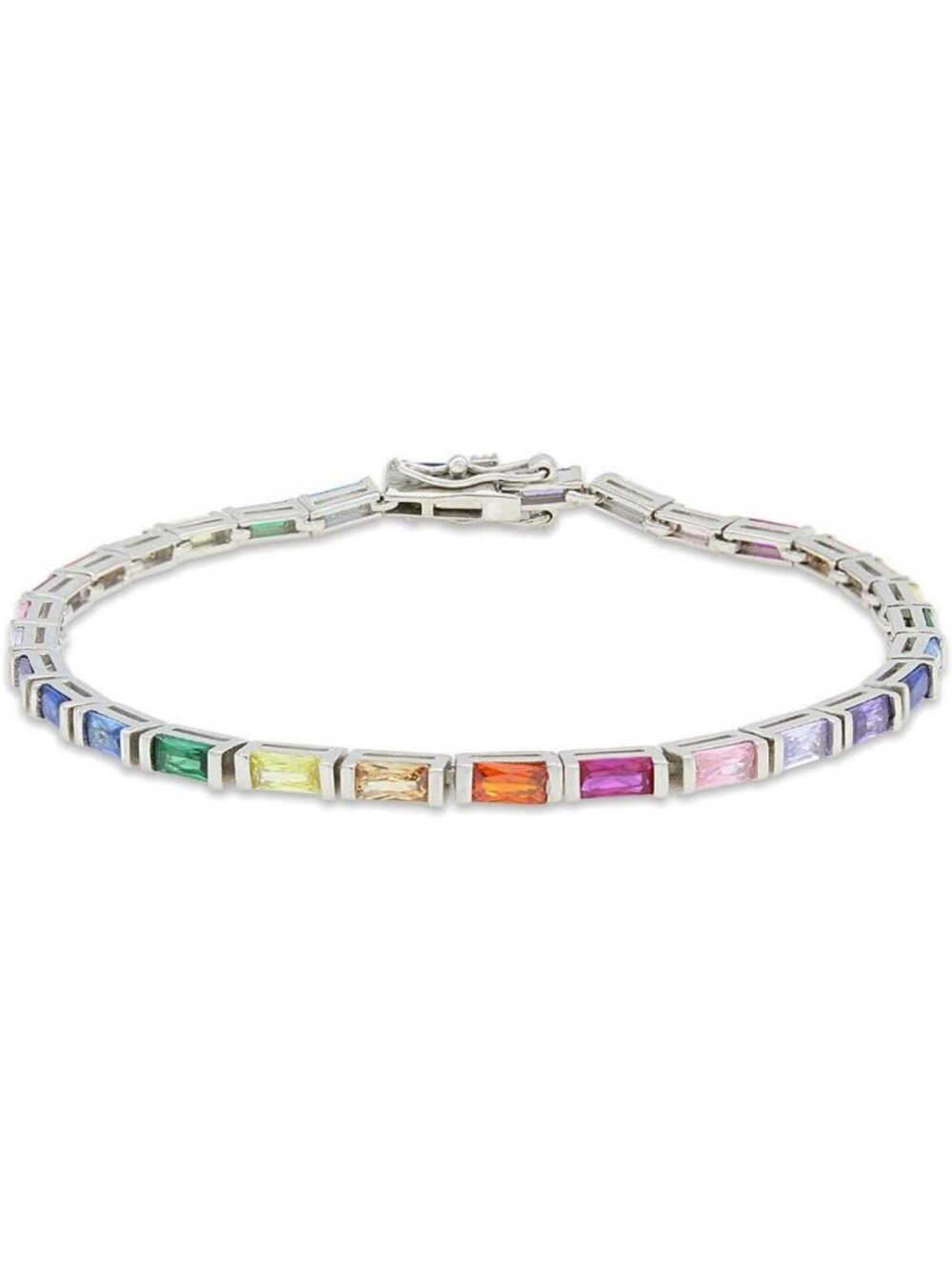 Stunning 2.2MM Rainbow Tennis Bracelet for Women, Multi-Color Sapphire Baguette